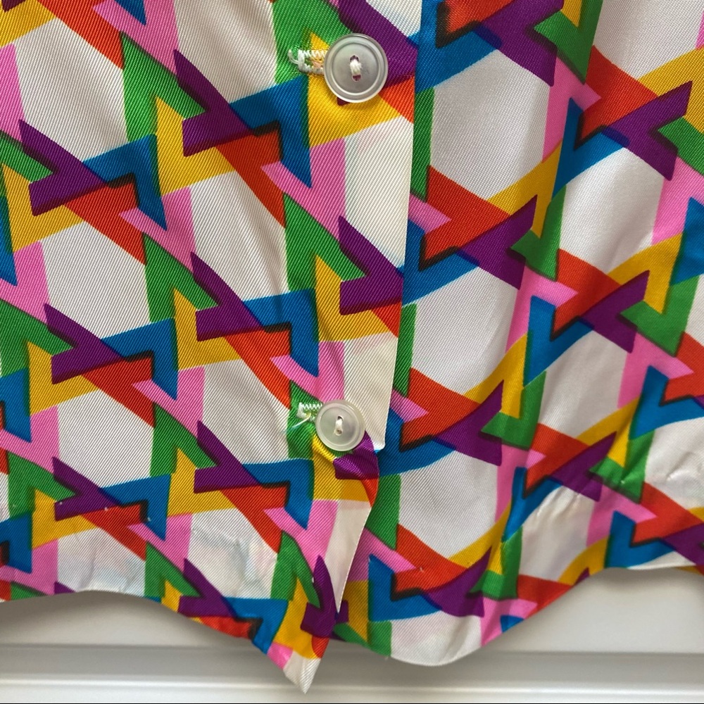 Vintage Alice Stewart Mod Geo Print Top Int'l Ladies Garment Union Tag - Picture 7 of 12